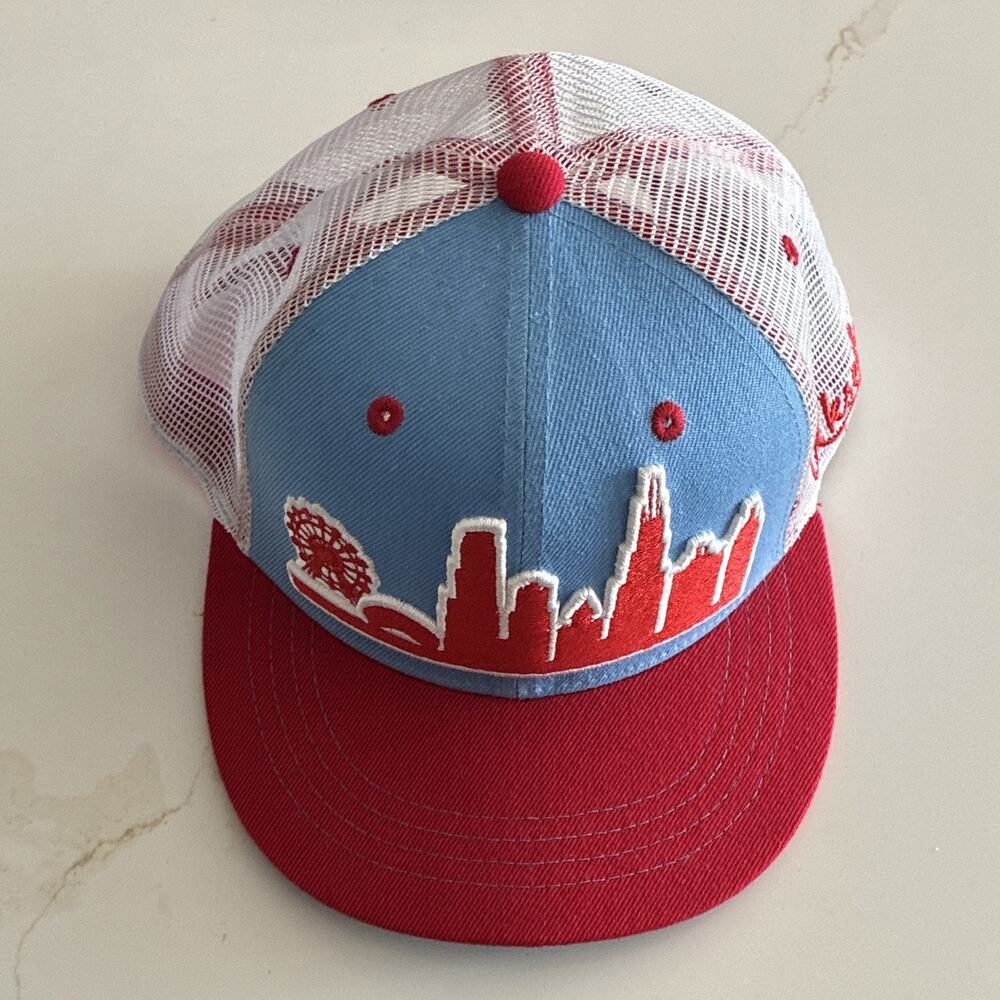 ChicagoOkeef Red/Blue/White Trucker Hat One Size Adjustable Mesh Back Colorblock